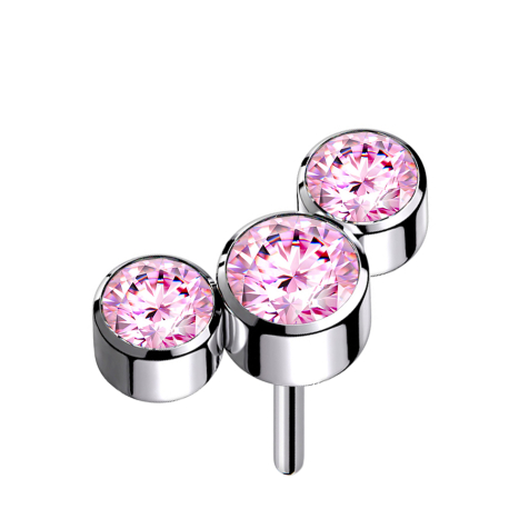 Threadless silber drei Kristalle pink