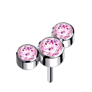 Threadless silber drei Kristalle pink