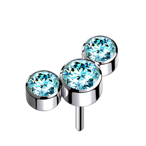 Threadless silber drei Kristalle aqua