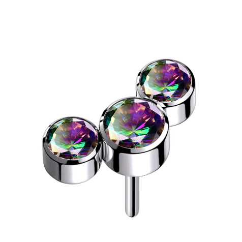 Sans filetage argent trois cristaux multicolores foncés