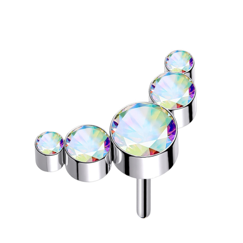 Threadless argento cinque cristalli multicolore