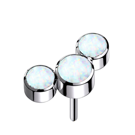 Threadless silver three white opals