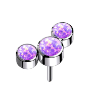 Threadless silver three opals violet