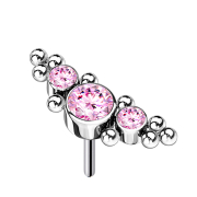 Threadless silver center with beads and three pink crystals