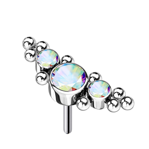Centro in argento senza fili con perline e tre cristalli multicolori