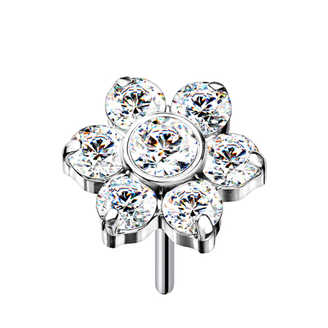 Threadless silver flower crystals silver