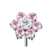 Threadless silver flower crystals pink