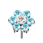 Threadless silver flower crystals aqua