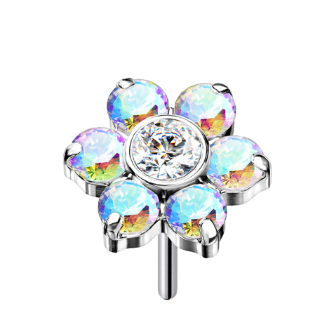 Fleur argentée sans filetage Cristaux multicolores