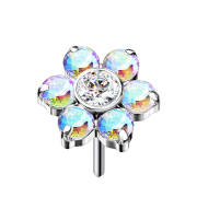 Threadless silver flower crystals multicolor
