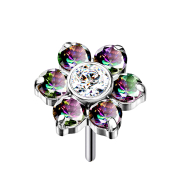 Threadless silver flower crystals dark multicolor