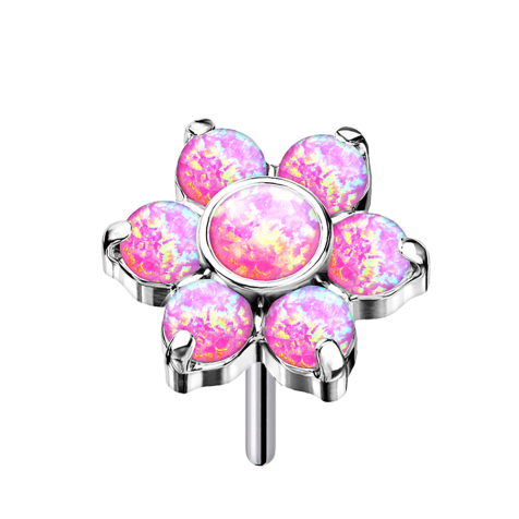 Threadless silver flower opals pink
