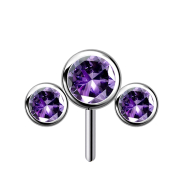 Threadless silber front drei Kristalle violett