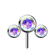 Threadless argento frontale tre cristalli multicolore