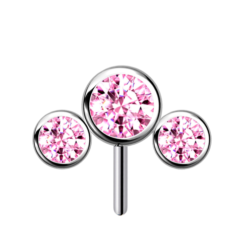 Threadless argento frontale tre cristalli rosa