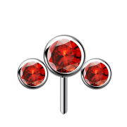 Threadless argent avant trois cristaux rouges