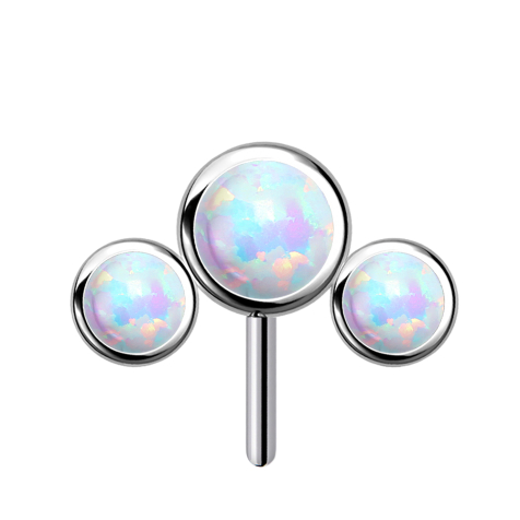 Threadless argento frontale tre opali bianchi