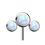 Threadless argento frontale tre opali bianchi