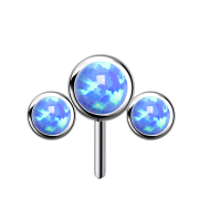 Threadless argento frontale tre opali blu