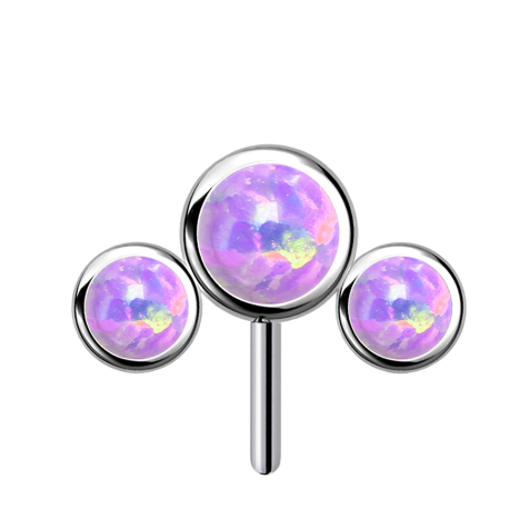 Threadless argento frontale tre opali viola