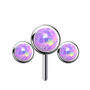 Threadless argento frontale tre opali viola