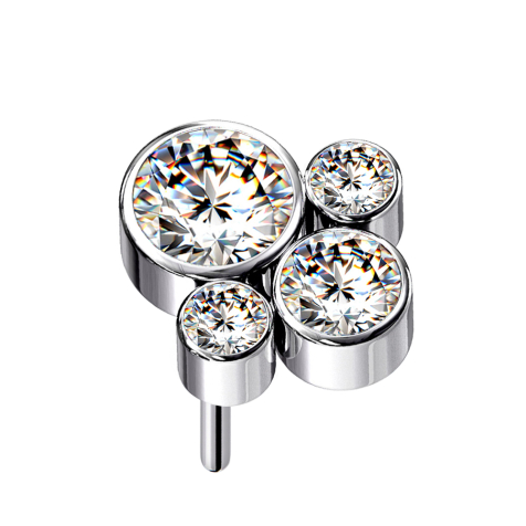 Threadless silver four crystals silver