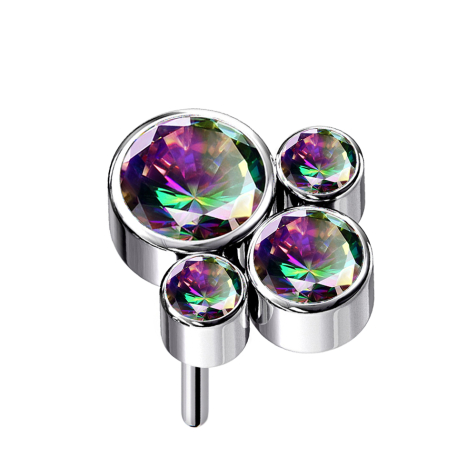 Threadless argento quattro cristalli multicolore scuro