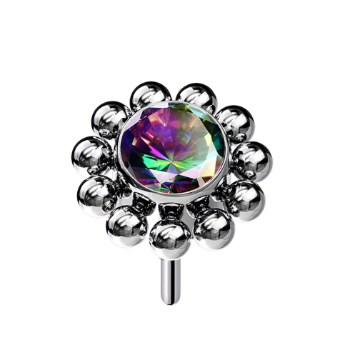 Threadless silver ball flower crystal dark multicolor