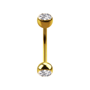 Gold-plated micro banana with two balls and silver crystal
