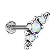 Micro threadless labret silver centered with beads and...
