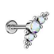 Micro threadless labret, silver, centered with balls and...
