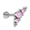 Micro Threadless Labret argento al centro con sfere e tre cristalli rosa