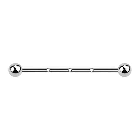 Barbell argent 1,2 mm femelle argent et trois trous filetés de 0,8 mm avec deux billes
