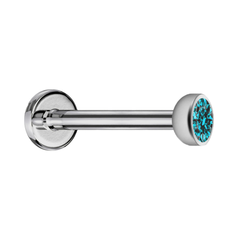 Micro Labret Innengewinde silber mit Halbkugel Kristall aqua
