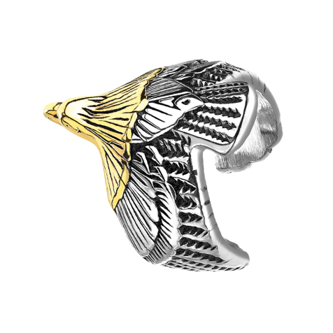 Bague argent Aigle avec tête en or