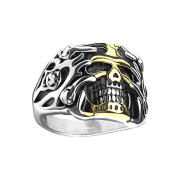 Anello teschio in argento con tralci di rosa