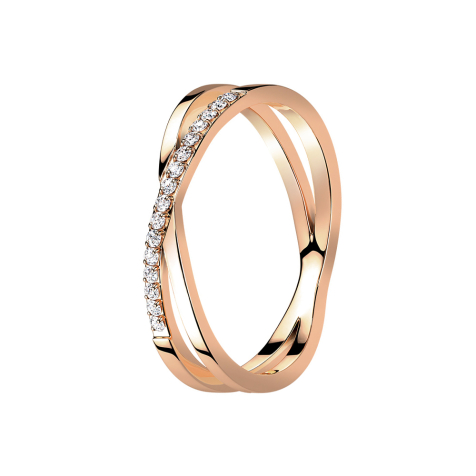 Ring rose gold cross X with crystals