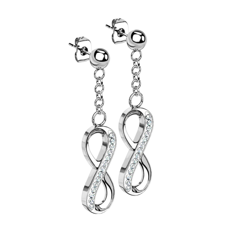 Stud earrings silver ball pendant infinity with crystals