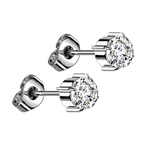 Silver cylinder stud earrings with crystal set in silver