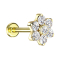 Micro labret filetage intérieur plaqué or avec fleur cristaux argentés