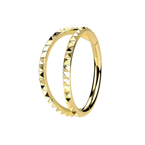 Micro anneau segment pliable doré deux anneaux pyramides