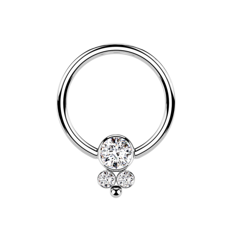 Anello di chiusura a sfera disco dargento con tre cristalli