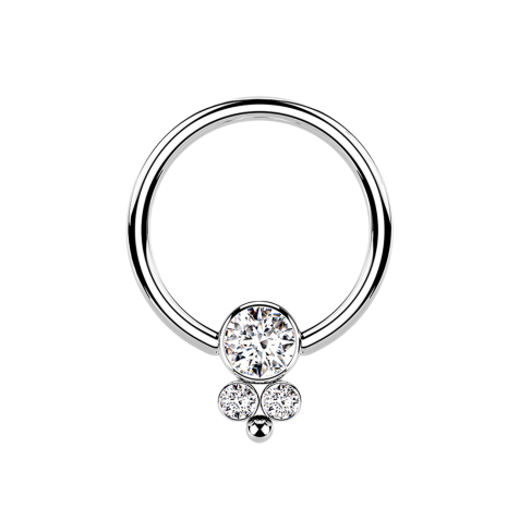 Ball closure ring silver disk with three crystals