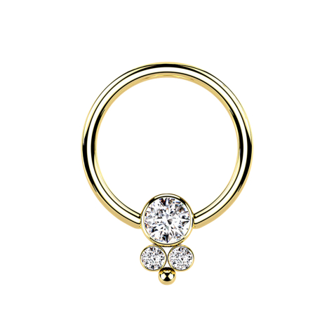 Ball Closure Ring vergoldet Scheibe mit drei Kristallen