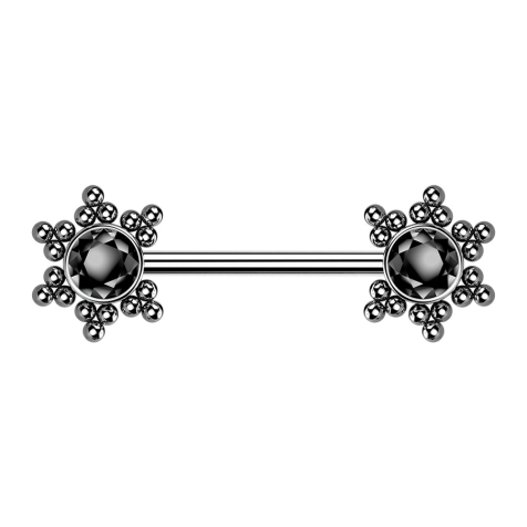 Threadless Barbell silber Stern Kugeln mit Kristall schwarz