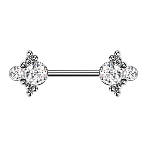 Threadless Barbell silber Kugeln mit zwei Kristallen silber