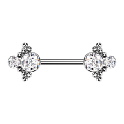 Threadless Barbell silber Kugeln mit zwei Kristallen silber