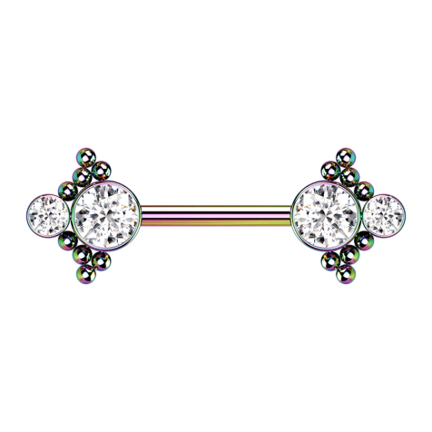 Threadless Barbell farbig Kugeln mit zwei Kristallen silber