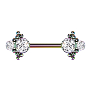 Threadless Barbell farbig Kugeln mit zwei Kristallen silber