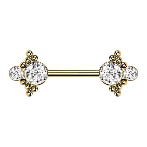 Threadless Barbell vergoldet Kugeln mit zwei Kristallen silber